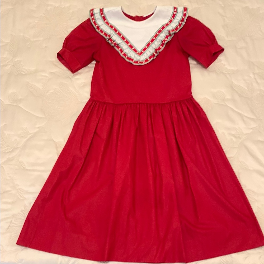 Red Vintage Dress with Ruffled Collar